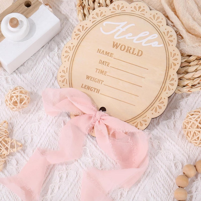 Whaline Baby Birth Announcement Sign Wooden Newborn Welcome Board Milestone Card for Birthday Baby Shower Photo Prop Keepsake - Image 3